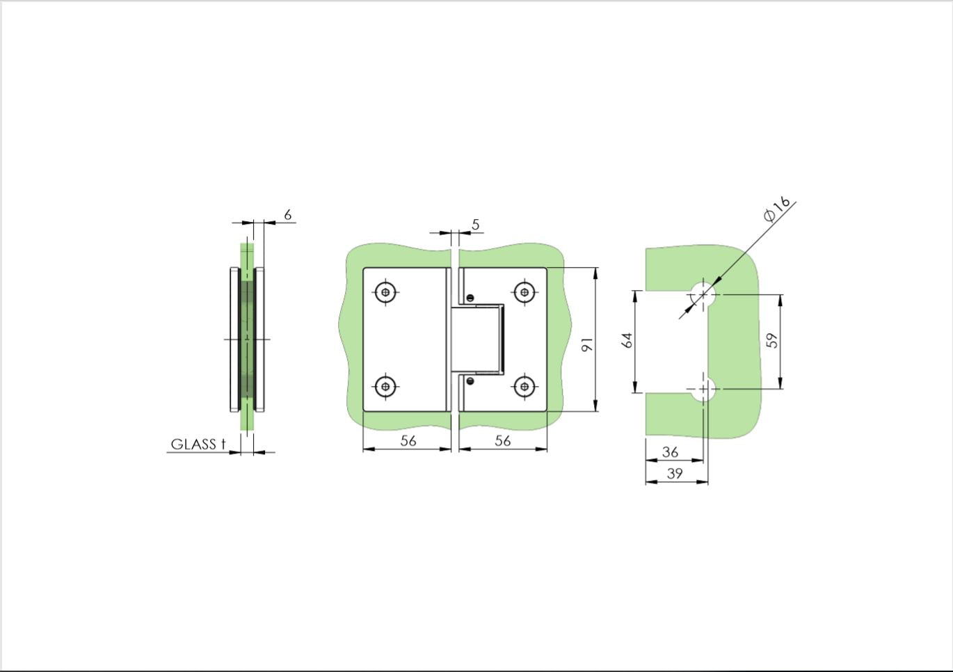 Zawias do drzwi szklanych +/- 90 stopn flex