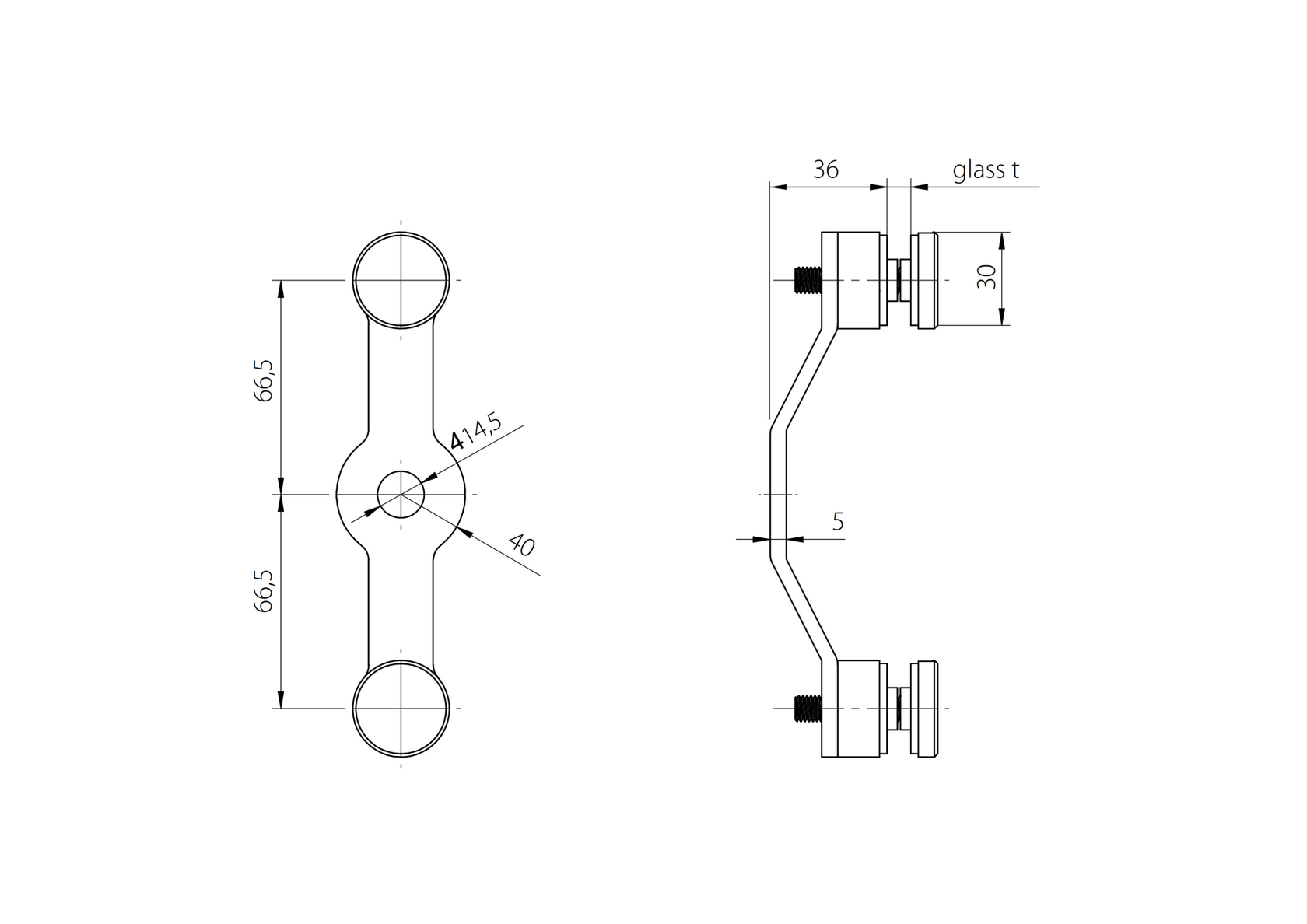 Uchwyt do szkła spider podwojny AISI304, 2xD30mm/1