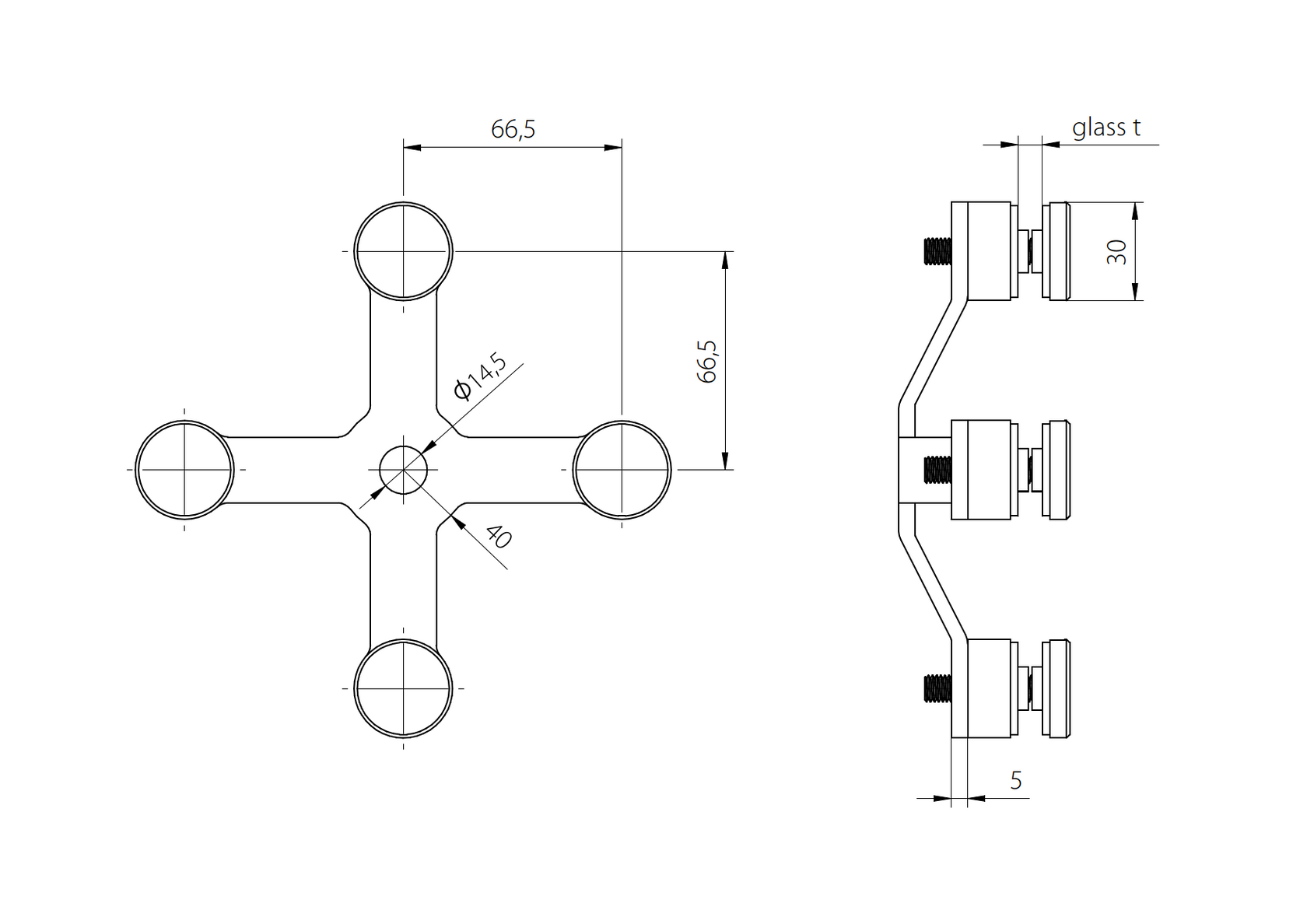 Uchwyt do szkła spider poczwórny AISI304, 4xD30mm