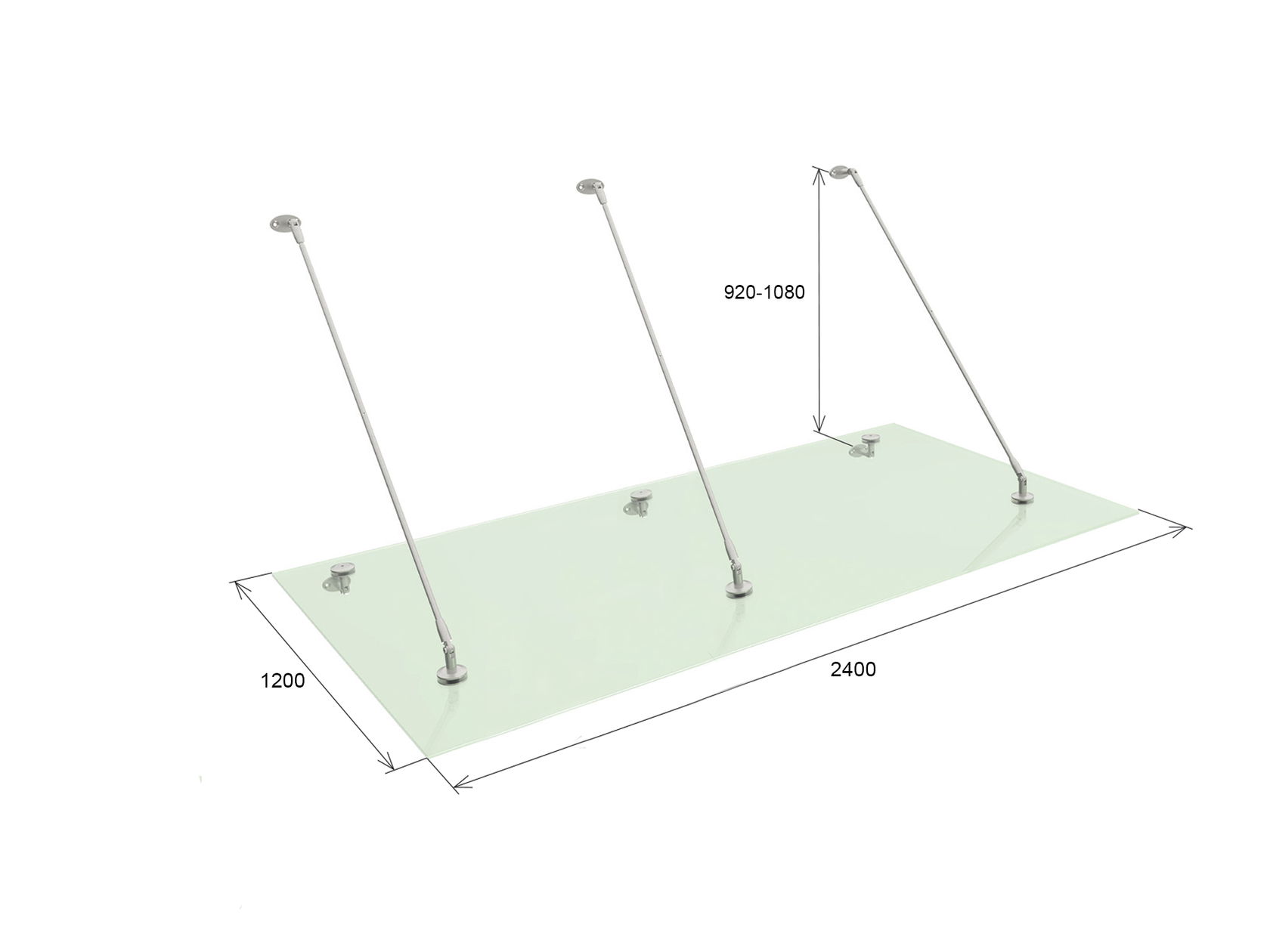 Daszek nierdzewny- okucia kpl M12 + szkło AISI316,