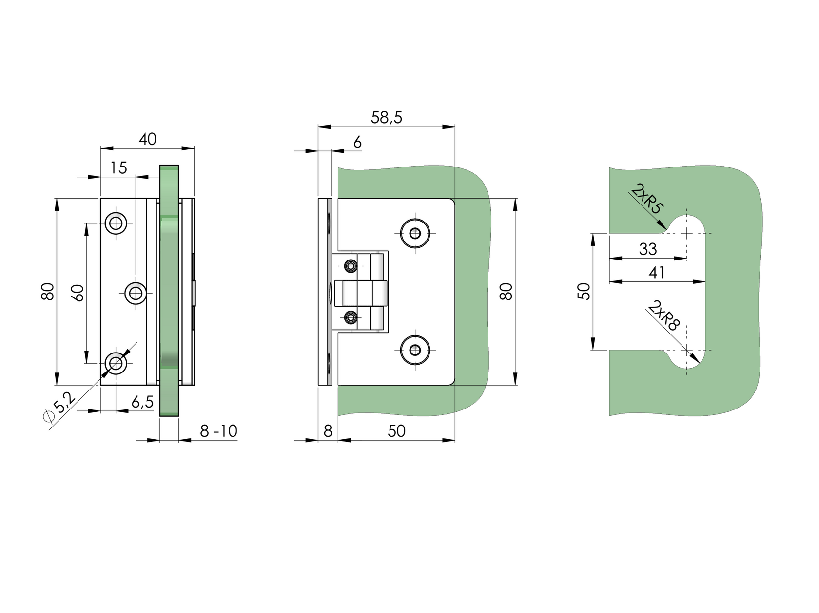  Zawias do drzwi szklanych +/- 90 stopni flex