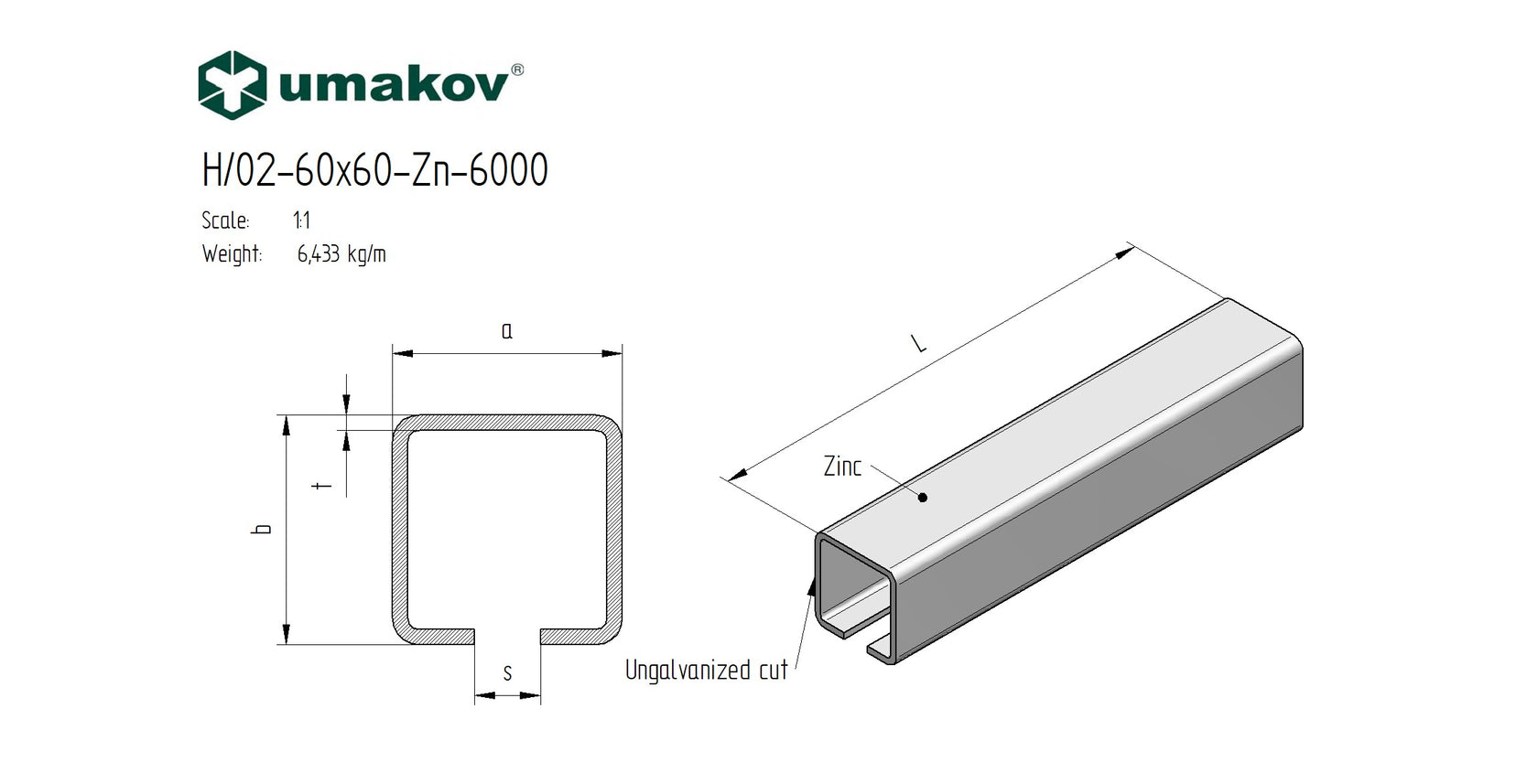 Profil do bramy przesuwnej Zn, 60x60x4mm, L6m