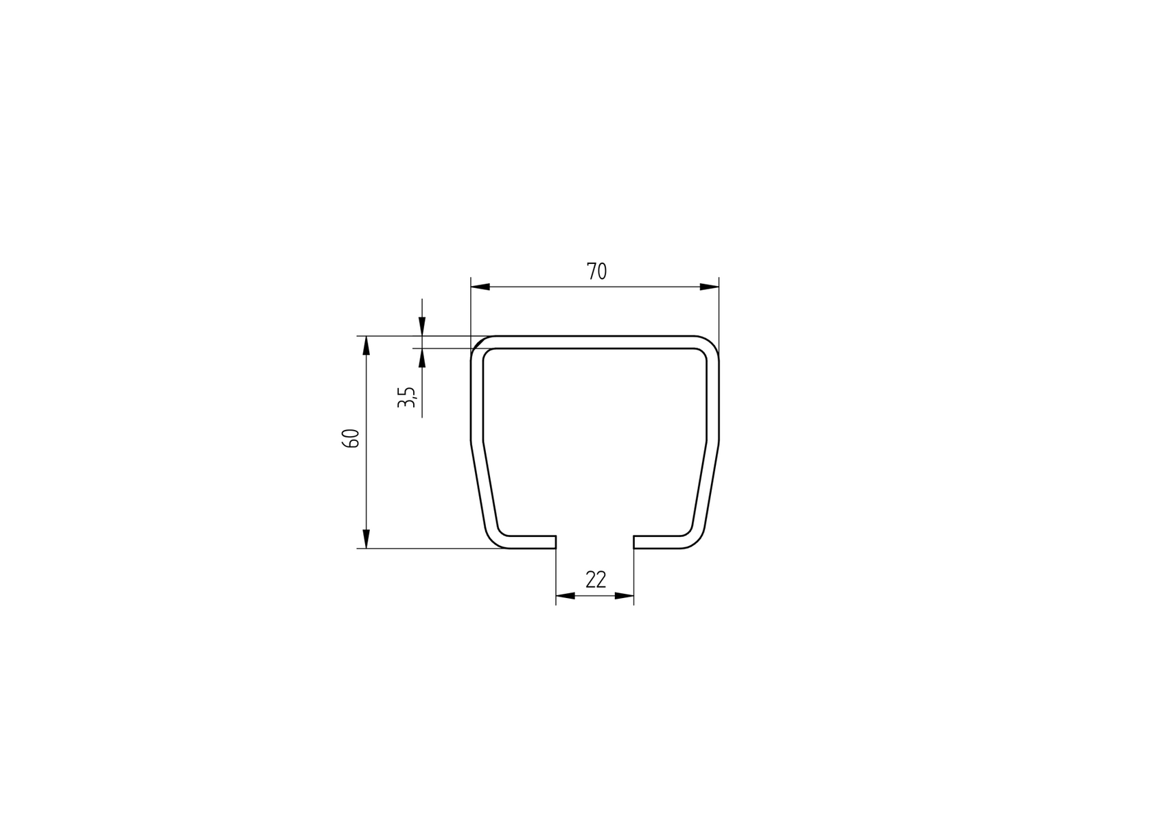 Profil do bramy przesuwnej Zn, 70x60x3,5mm, L6m