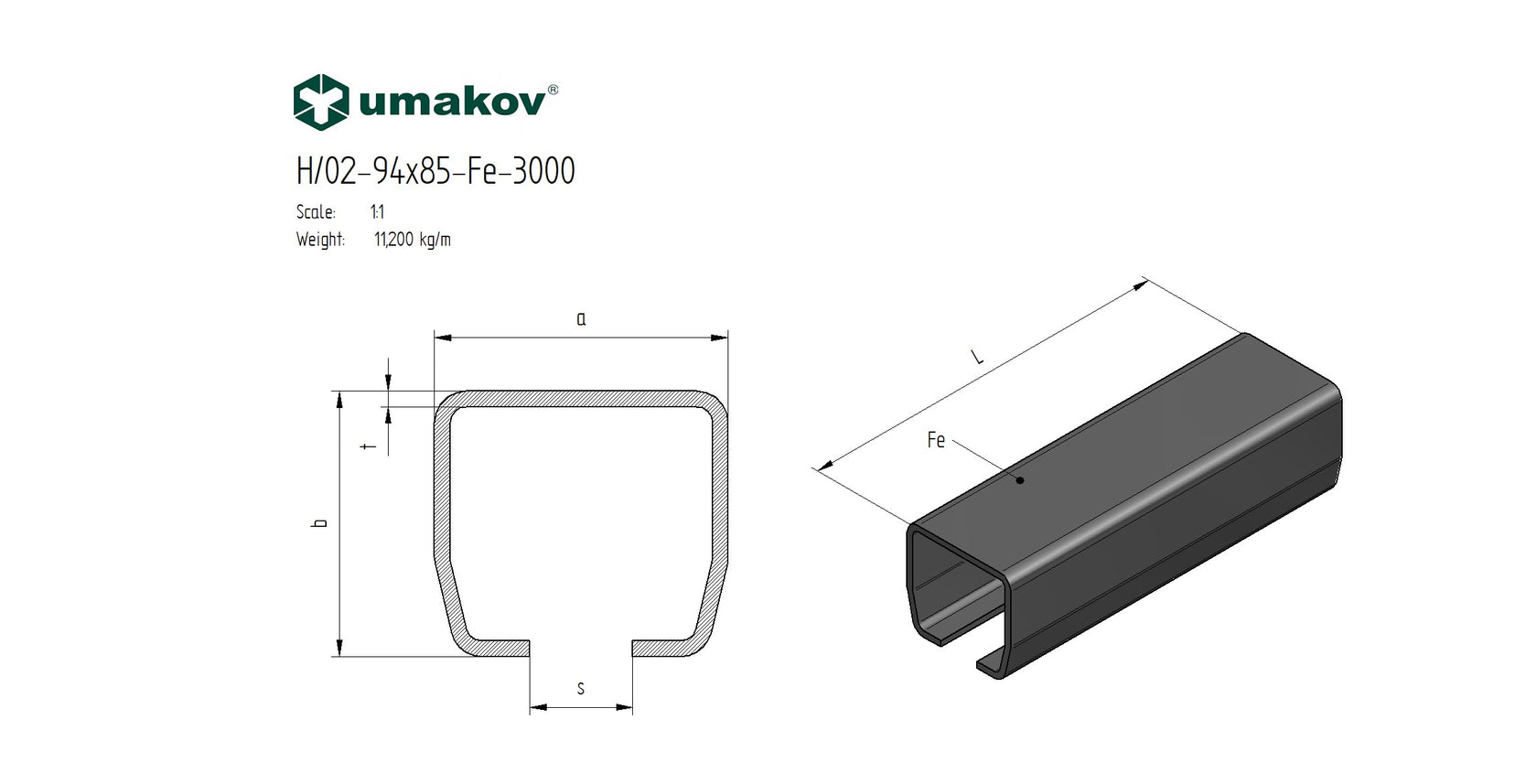 Profil do bramy przesuwnej Fe, 94x85x5mm, L3m