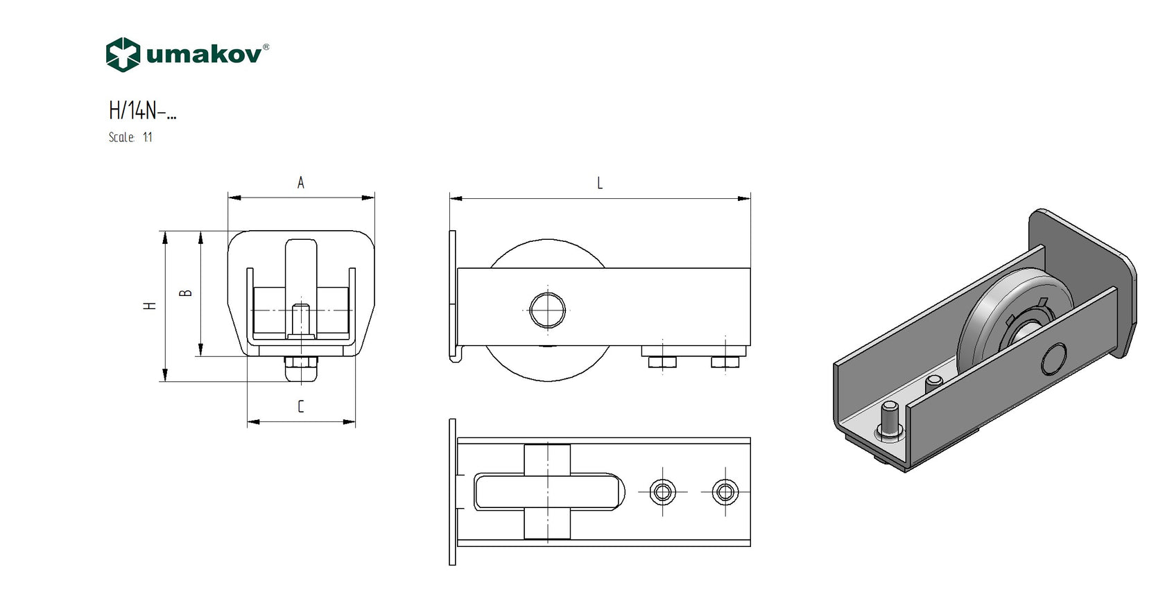 Rolka najazdowa Zn, profile 70x60, L115mm