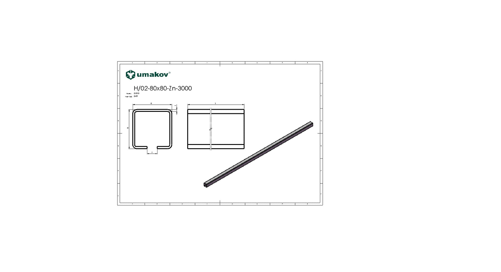 Profil do bramy przesuwnej Zn, 78x78x4mm, L3m