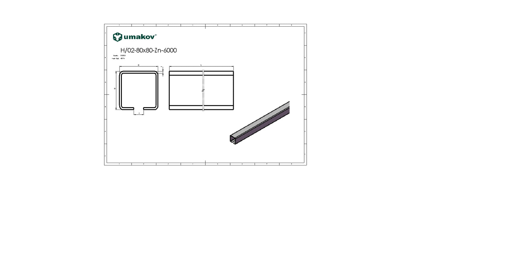 Profil do bramy przesuwnej Zn, 78x78x4mm, L6m