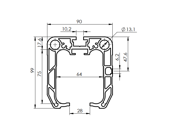 Prowadzący profil dolny AL, 90x99mm, L3m