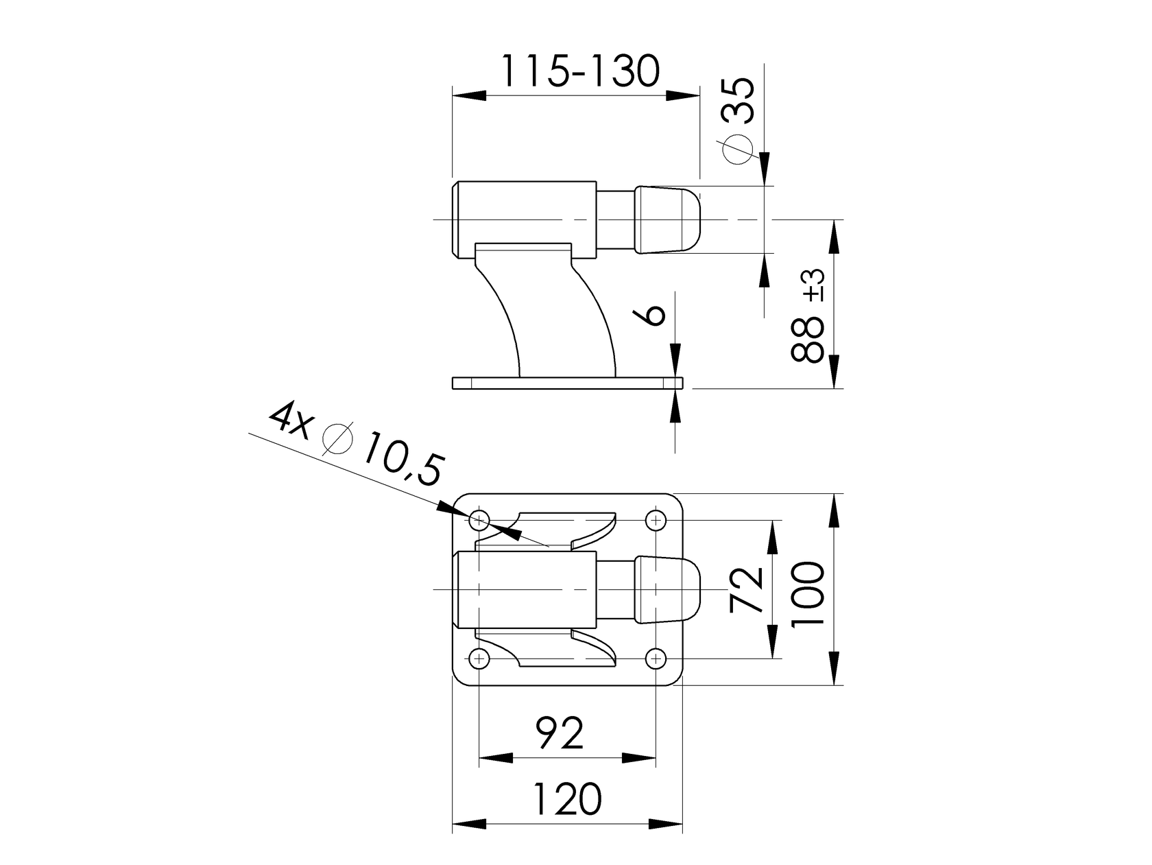Doraz bočný s pružinou, s kotv.konzolou, Zn
