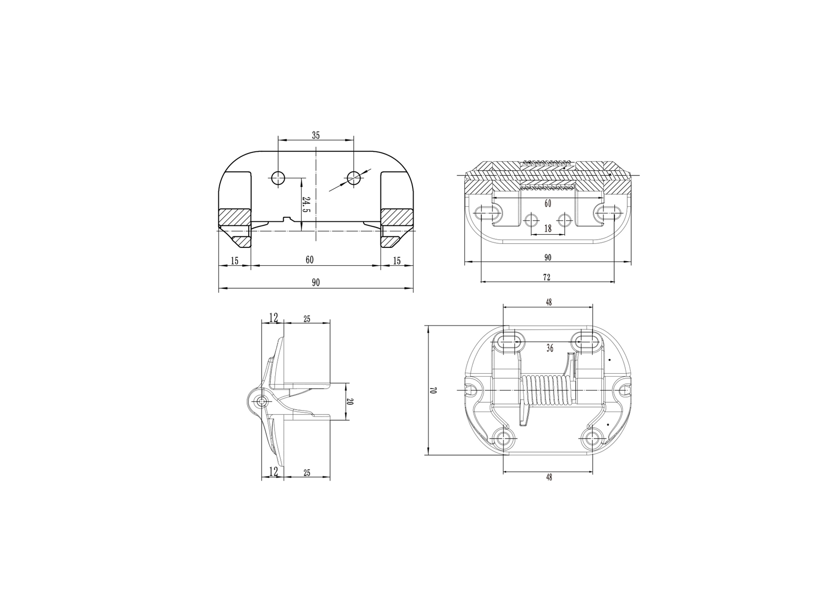 Zawias bramowy, ze stałą sprężyną