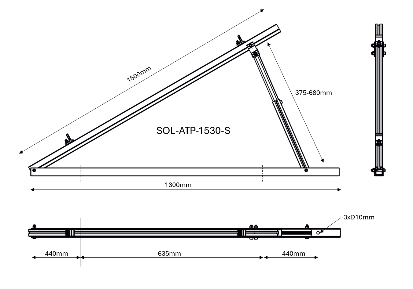TMS 15°-30° nastaviteľný trojuholník. úchyt - set
