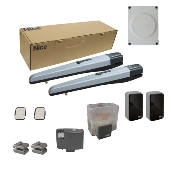 Nice napęd do bramy dwuskrzydłowej, wyposażony w fotokomórki