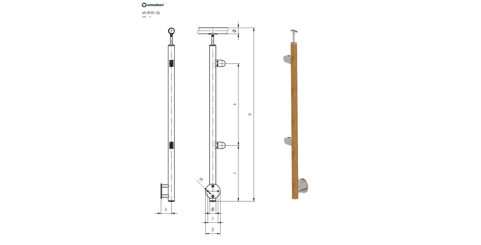 Drewniany słupek BUK, D50, H1000mm