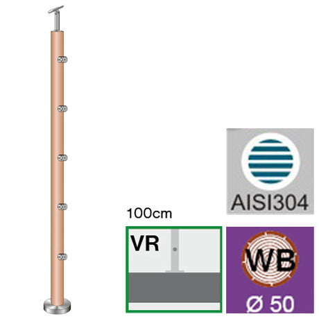 Drewniany słupek BUK (BEECH) D50/5x12mm, H1000