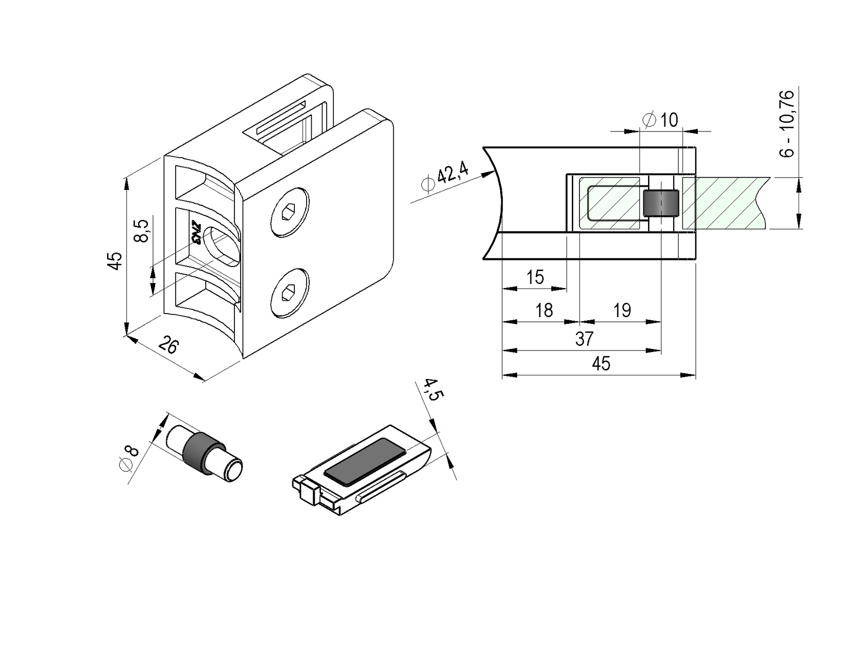 Uchwyt szkła nierdzewny