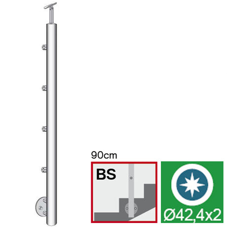 Schodowy słupek nierdzewny polerowany AISI304, D42