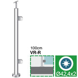 Słupek nierdzewny -prosto AISI304, D42,4x2/2xmodel
