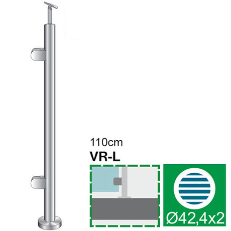 Słupek nierdzewny -prosto AISI304, D42,4x2/2xmodel