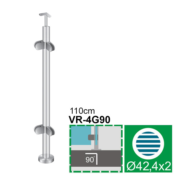 Słupek nierdzewny -prosto AISI304, D42,4x2/4xmodel