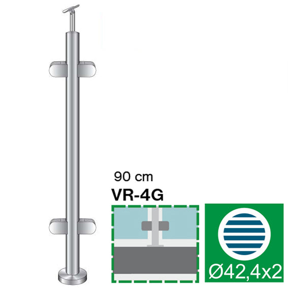 Słupek nierdzewny - prosto AISI304, D42,4/4xmodel2