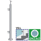 Słupek nierdzewny D42,4 - 2xSzkło h=100cm AISI304,
