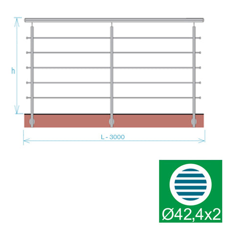 Balustrada nierdzewna, AISI304, 3000x1000mm, BR