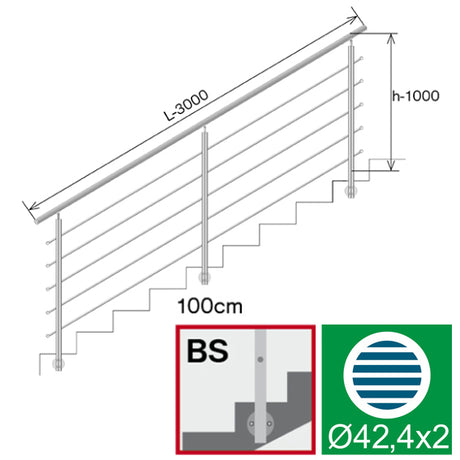 Balustrada nierdzewna AISI304, D42,4/5xd12/H1000/L