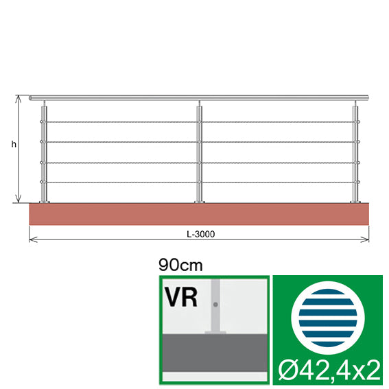 Balustrada nierdzewna AISI304, D42,4/4xd5/H900/L30