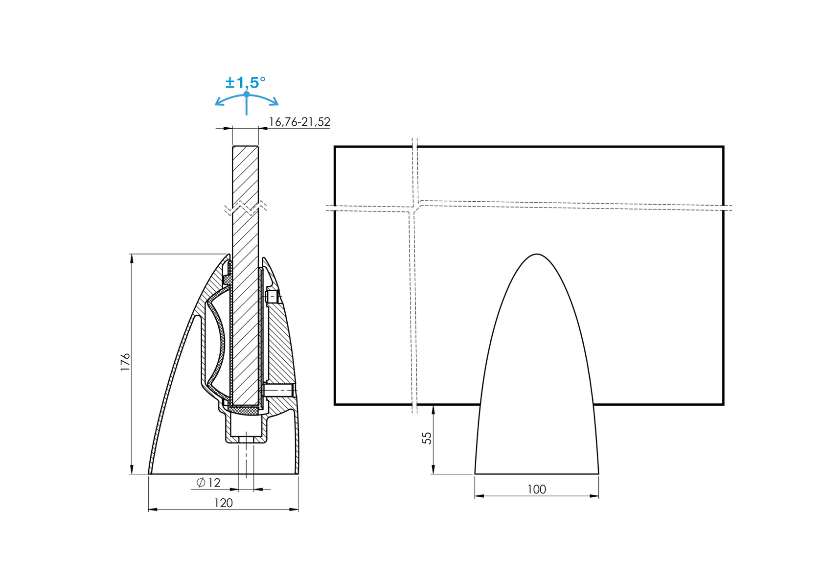 Regulowany spigot - Słupek kotwiący do szkła