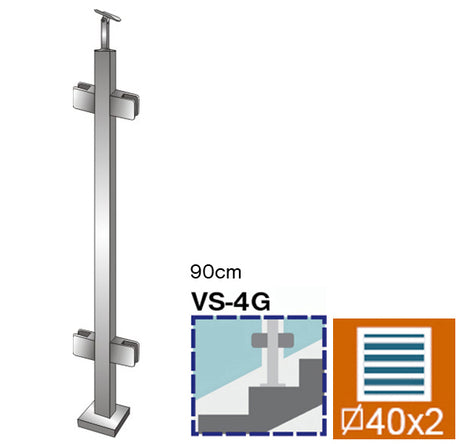 Słupek nierdzewny AISI304, 40x40x2/4xmodel22/H900m