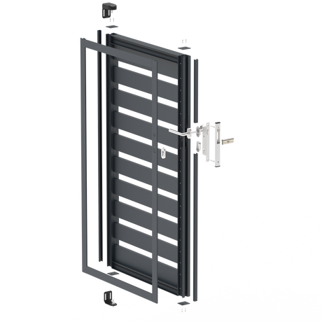 Jednoskrzydłowa brama aluminiowa 1,025x1,50m z wypełnieniem 20x100 R7016 - zestaw