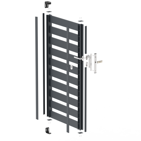 Jednoskrzydłowa brama aluminiowa 1,025x1,50m z wypełnieniem 20x100 R7016 - zestaw