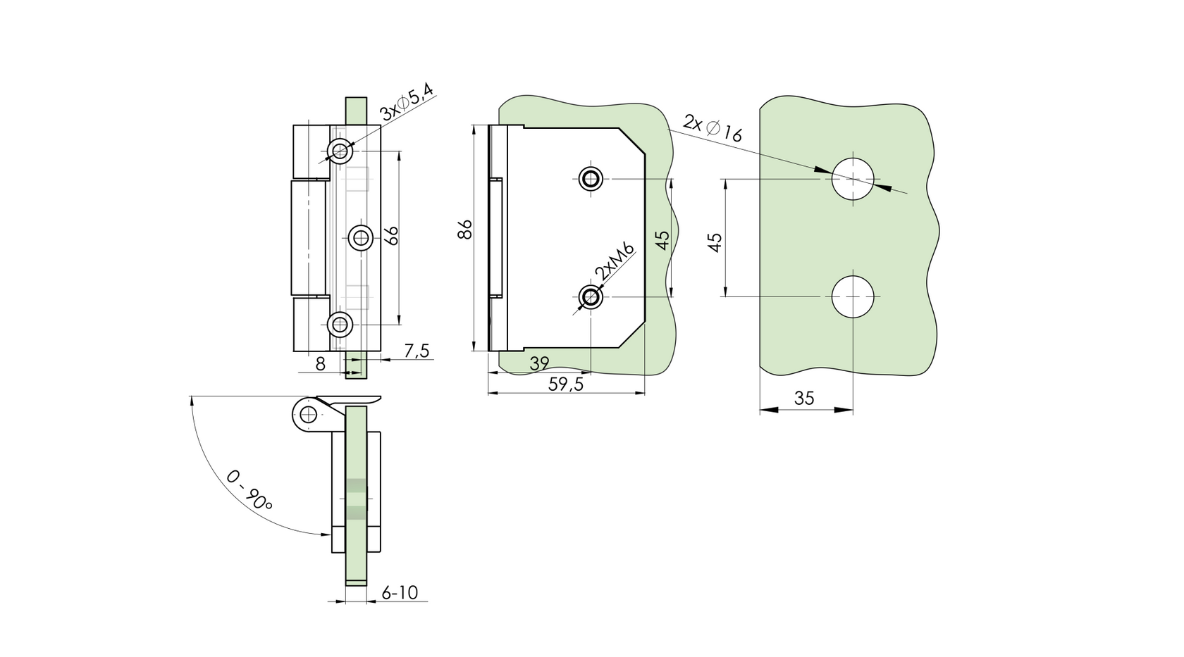 Zawias do ościeżnicy drewnianej szklanych drzw Bar