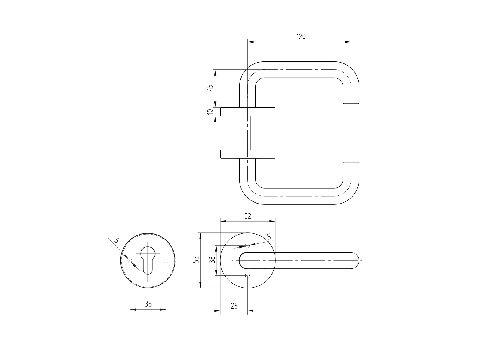 Klamka z szyldem -  para AISI 304, K320,