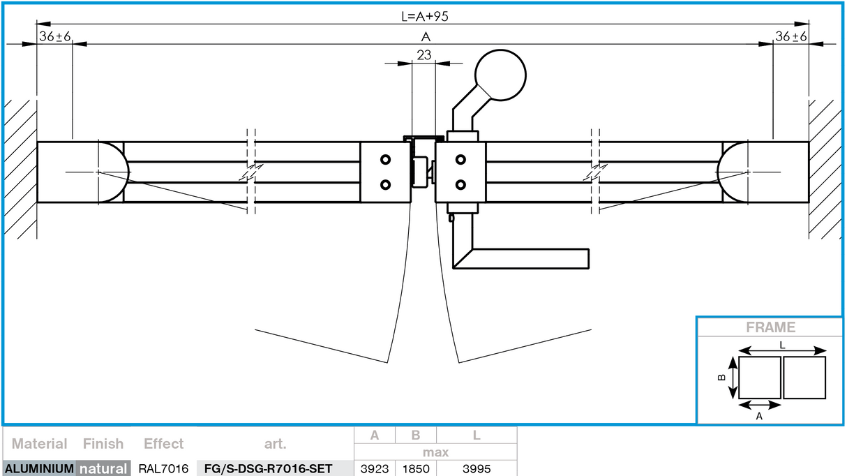 Dwuskrzydłowa brama aluminiowa 3,92x1,85m z wypełnieniem 20x100 R7016 - zestaw