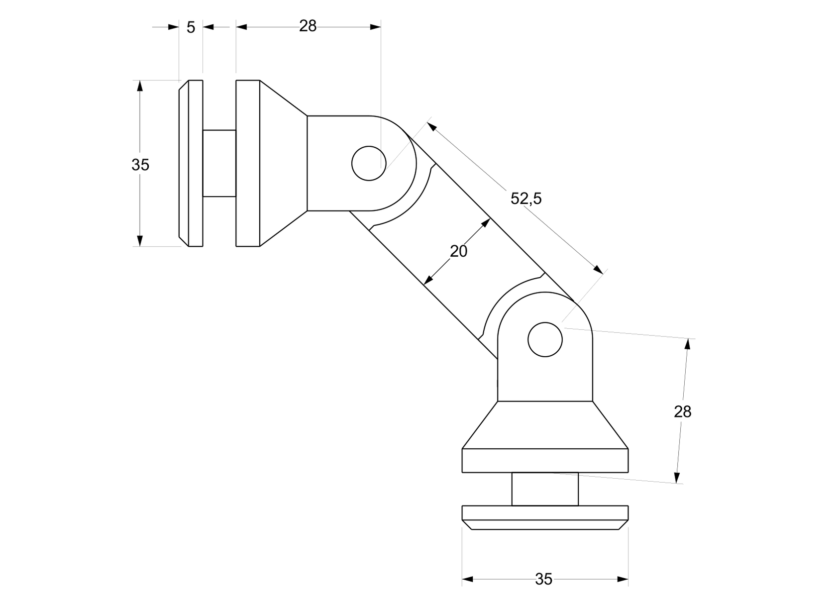 łącznik narożny szkło - szkło z regulacją