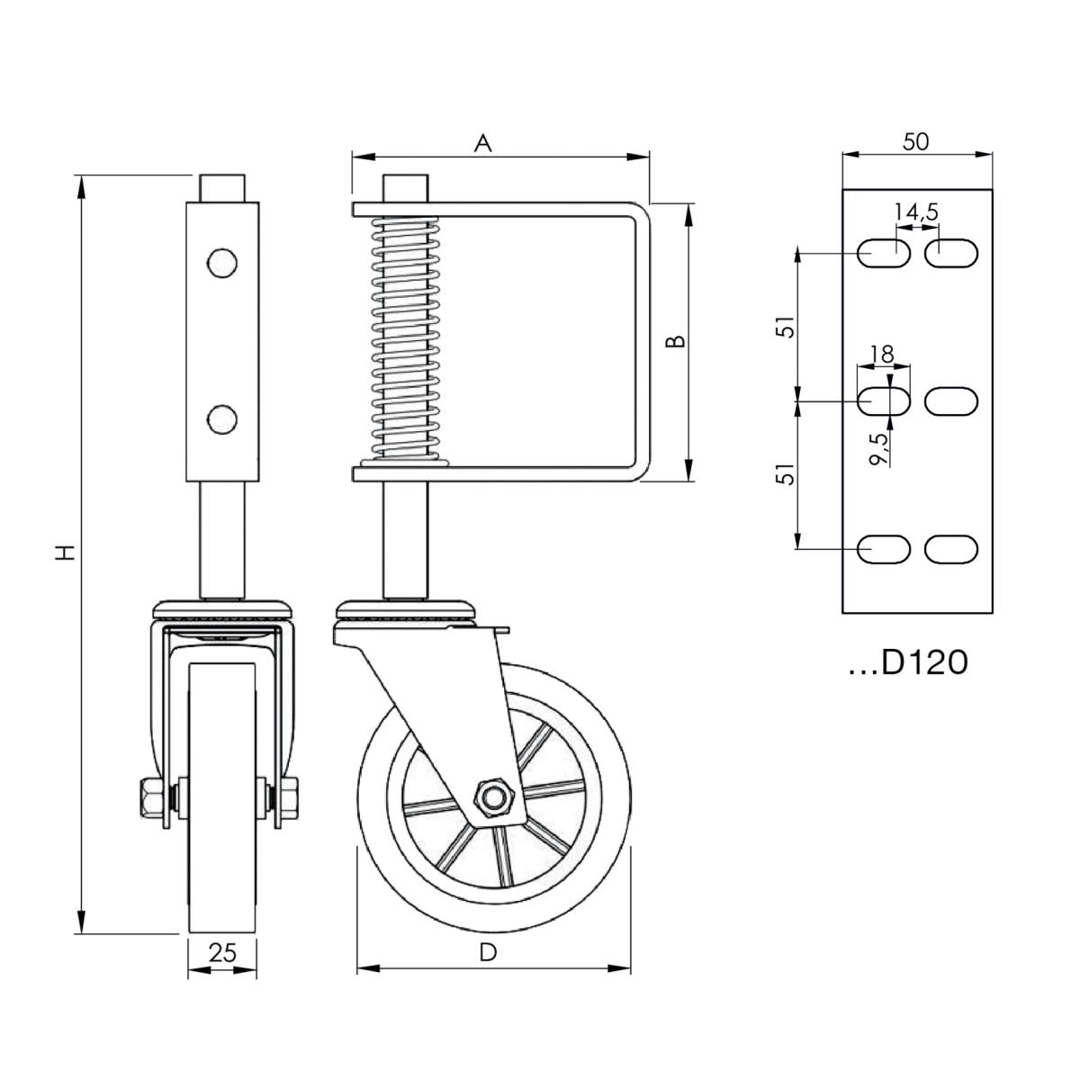 Koło dolne do bram skrzydłowych, ze sprężyną
