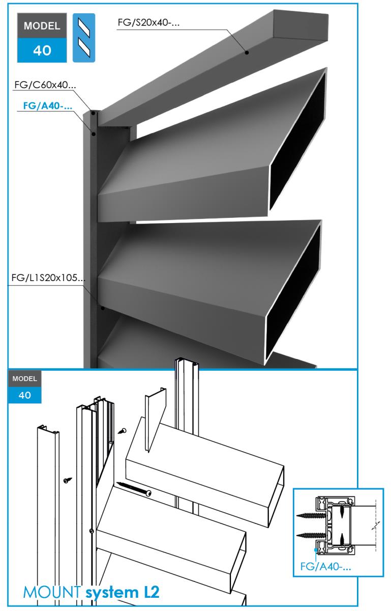 Aluminiowy adapter 60x40-1200mm do żaluzji do 40mm R7016