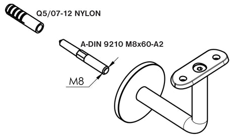 Uchwyt z drewna dębowego i uchwyt poręczy ze stali nierdzewne, L2000mm