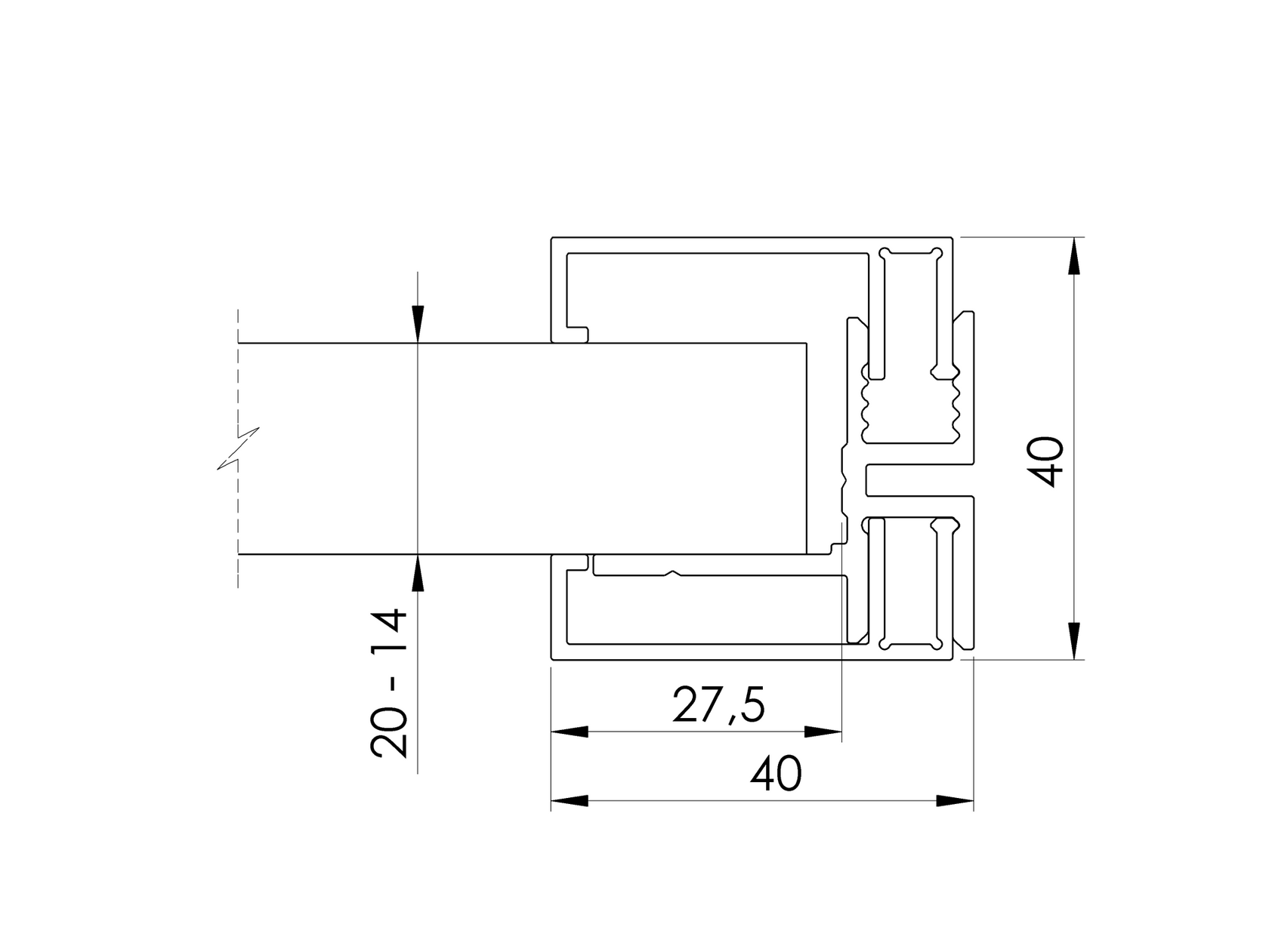 Aluminiowy adapter ogrodzeniowy do wypełnień 20/18/16/14 - 6000mm