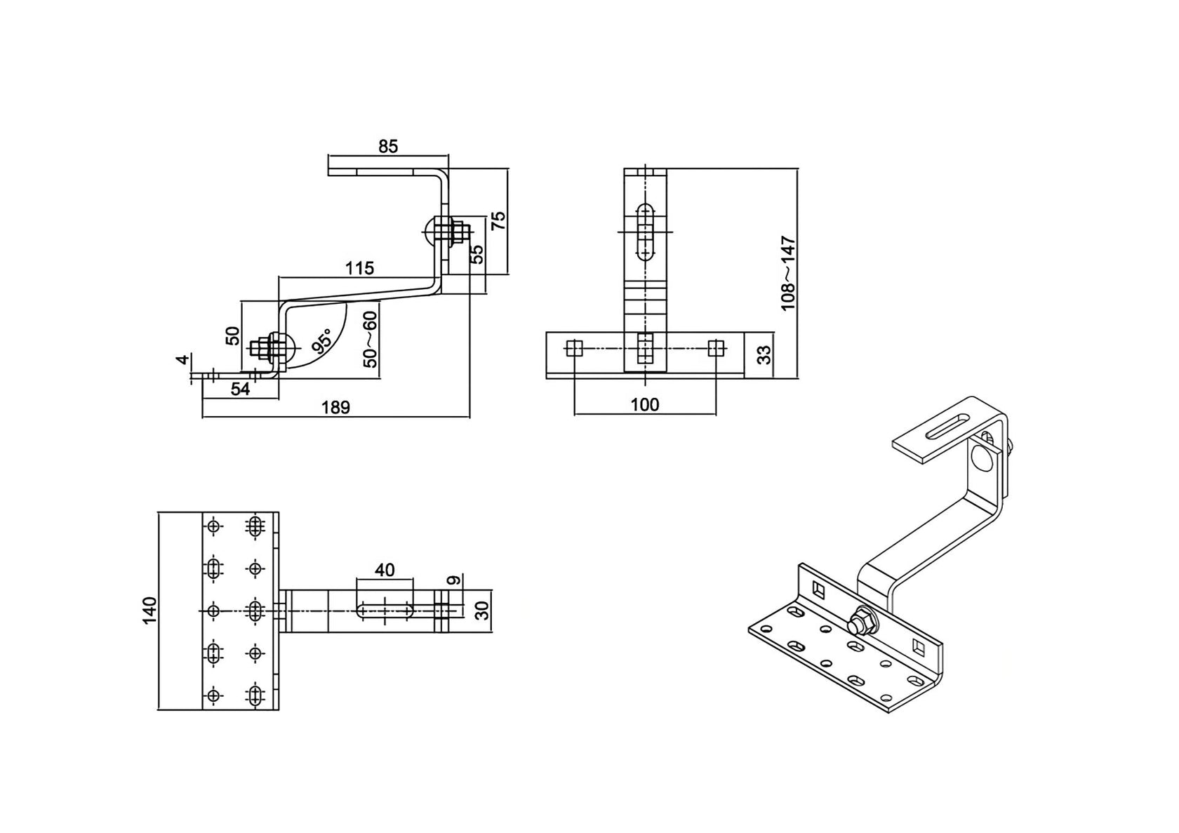 Strešný hák 2x posuv-set škridla keramika/betón