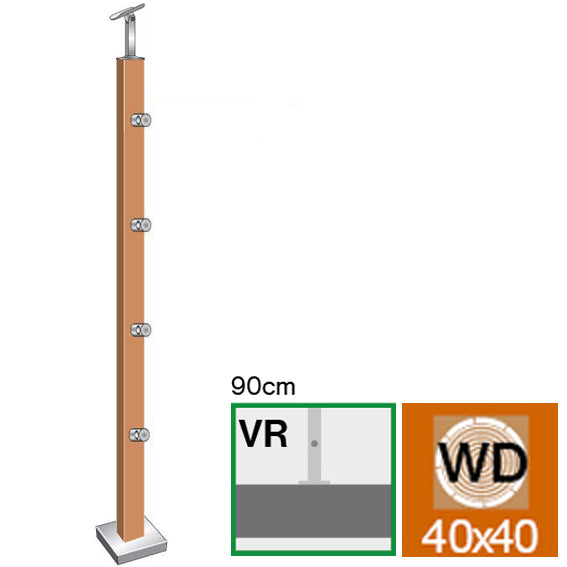Słupek dębowy 40x40mm. 4x fi 12mm, h=90cm