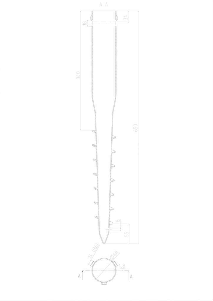 Fundament śrubowy Zn 68x1,5x650mm, 3xM8
